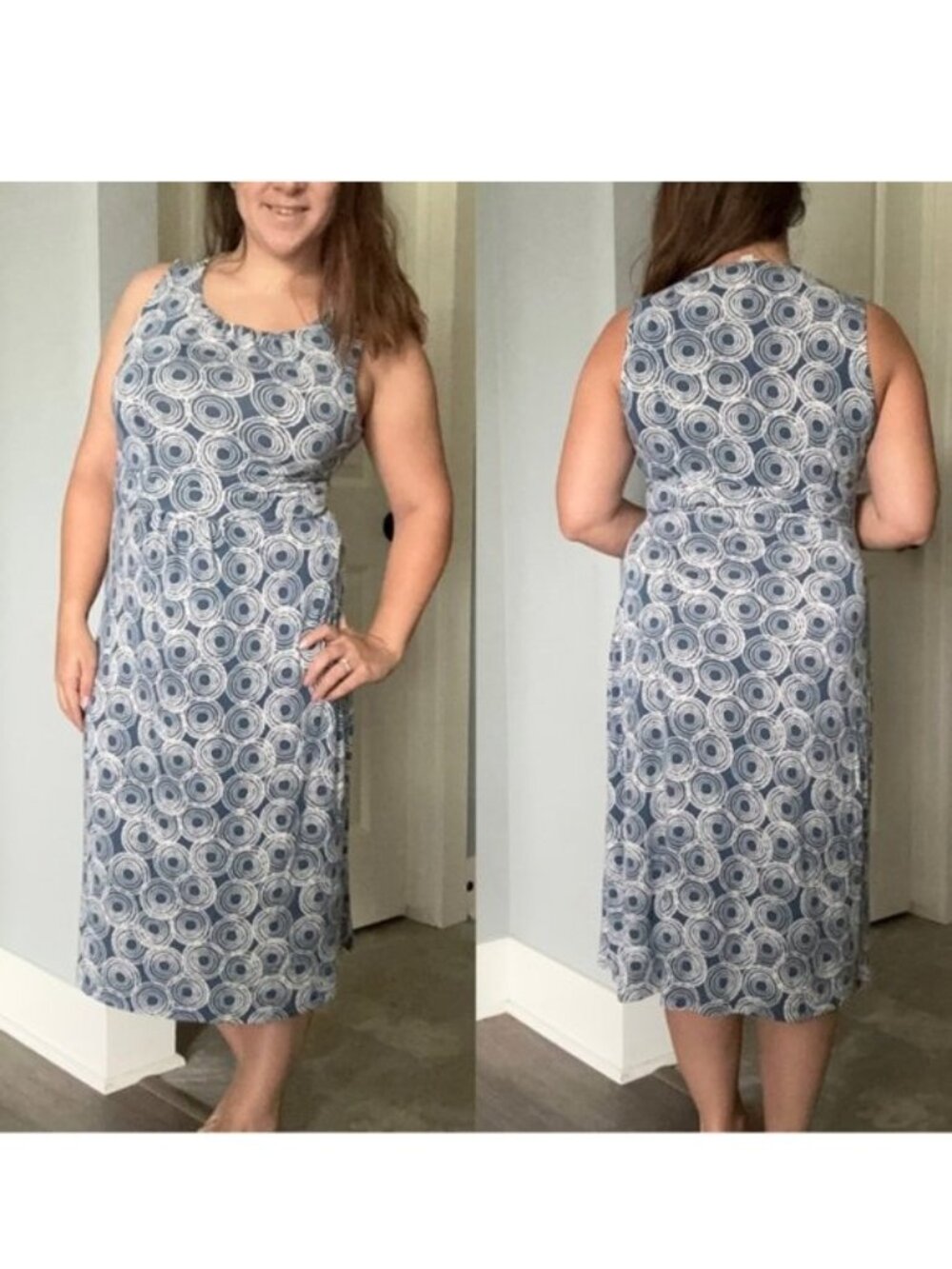 Boden | Blue Circle Print Jersey Knit Dress | Size 10L - Picture 3 of 13